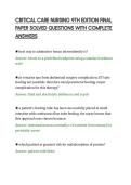 CRITICAL CARE NURSING 9TH EDITION FINAL&NewLine;PAPER SOLVED QUESTIONS WITH COMPLETE&NewLine;ANSWERS