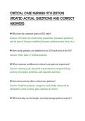 CRITICAL CARE NURSING 9TH EDITION&NewLine;UPDATED ACTUAL QUESTIONS AND CORRECT&NewLine;ANSWERS