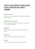 CRITICAL CARE NURSING BY URDEN UPDATED&NewLine;ACTUAL QUESTIONS AND CORRECT&NewLine;ANSWERS&NewLine;