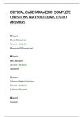 CRITICAL CARE PARAMEDIC COMPLETE&NewLine;QUESTIONS AND SOLUTIONS TESTED&NewLine;ANSWERS