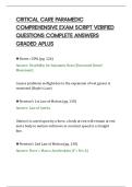 CRITICAL CARE PARAMEDIC&NewLine;COMPREHENSIVE EXAM SCRIPT VERIFIED&NewLine;QUESTIONS COMPLETE ANSWERS&NewLine;GRADED APLUS