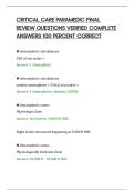 CRITICAL CARE PARAMEDIC FINAL&NewLine;REVIEW QUESTIONS VERIFIED COMPLETE&NewLine;ANSWERS 100 PERCENT CORRECT