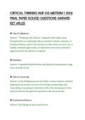 CRITICAL THINKING NUR 155 MIDTERM 1 2026&NewLine;FINAL PAPER SOLVED QUESTIONS ANSWER&NewLine;KEY APLUS