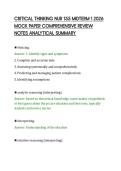 CRITICAL THINKING NUR 155 MIDTERM 1 2026&NewLine;MOCK PAPER COMPREHENSIVE REVIEW&NewLine;NOTES ANALYTICAL SUMMARY