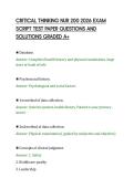 CRITICAL THINKING NUR 200 2026 EXAM&NewLine;SCRIPT TEST PAPER QUESTIONS AND&NewLine;SOLUTIONS GRADED A&plus;