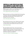 CRITICAL CARE HESI EXAM PREP&NewLine;2026 CRITICAL CARE TEST PAPER&NewLine;QUESTIONS ANSWERS GRADED A&plus;