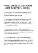CRITICAL CARE HESI EXIT EXAM 2 PRACTICE&NewLine;QUESTIONS AND RATIONALE GUIDE 2026