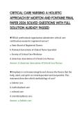 CRITICAL CARE NURSING A HOLISTIC&NewLine;APPROACH BY MORTON AND FONTAINE FINAL&NewLine;PAPER 2026 SOLVED QUESTIONS WITH FULL&NewLine;SOLUTION ALREADY PASSED&NewLine;