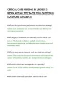 CRITICAL CARE NURSING BY LINDSEY D&NewLine;URDEN ACTUAL TEST PAPER 2026 QUESTIONS&NewLine;SOLUTIONS GRADED A&plus;