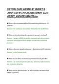 CRITICAL CARE NURSING BY LINDSEY D&NewLine;URDEN CERTIFICATION ASSESSMENT 2026&NewLine;VERIFIED ANSWERS GRADED A&plus;