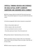 CRITICAL THINKING REASON AND EVIDENCE&NewLine;401 2026 ACTUAL SCRIPT COMPLETE&NewLine;QUESTIONS AND ANSWERS 100&percnt; CORRECT