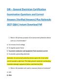 DIR &ndash; General Electrician Certification &NewLine;Examination Questions and Correct &NewLine;Answers &lpar;Verified Answers&rpar; Plus Rationale &NewLine;2027 Q&A&vert; Instant Download Pdf 