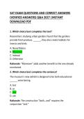 SAT Exam Questions and Correct Answers