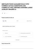 SERVSAFE FOOD MANAGER EXAM WITH CORRECT ACTUAL QUESTIONS AND CORRECTLY WELL DEFINED ANSWERS LATEST ALREADY GRADED A&plus;