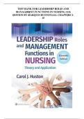 Test Bank for Leadership Roles and Management Functions in Nursing&colon; Theory and Application &lpar;11th Edition&rpar; by Bessie L&period; Marquis and Carol J&period; Huston&period;
