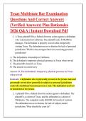 Texas Multistate Bar Examination &NewLine;Questions And Correct Answers &NewLine;&lpar;Verified Answers&rpar; Plus Rationales &NewLine;2026 Q&A &vert; Instant Download Pdf 