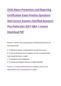 Child Abuse Prevention and Reporting &NewLine;Certification Exam Practice Questions &NewLine;And Correct Answers &lpar;Verified Answers&rpar; &NewLine;Plus Rationales 2027 Q&A &vert; Instant &NewLine;Download Pdf