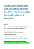 Certified Transport Registered Nurse &NewLine;&lpar;CTRN&rpar; Exam Practice Questions And &NewLine;Correct Answers &lpar;Verified Answers&rpar; Plus &NewLine;Rationales 2027 Q&A &vert; Instant &NewLine;Download Pdf 