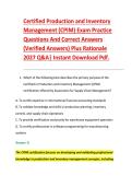 Certified Production and Inventory &NewLine;Management &lpar;CPIM&rpar; Exam Practice &NewLine;Questions And Correct Answers &NewLine;&lpar;Verified Answers&rpar; Plus Rationale &NewLine;2027 Q&A&vert; Instant Download Pdf&period;