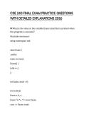 CSE 240 FINAL EXAM PRACTICE QUESTIONS&NewLine;WITH DETAILED EXPLANATIONS 2026