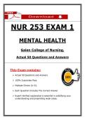 NUR 253 Exam 1 &ndash; Galen Mental Health &lpar;2026&sol;2027&rpar; Actual Questions & Answers to Pass the Exam &lpar;100&percnt; Verified&rpar;