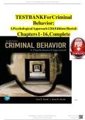 TEST BANK For Criminal Behavior&colon; A Psychological Approach 12th Edition &lbrack;Bartol&rsqb; All Chapters&lbrack;1-16&rsqb;Complete A&plus; Guide