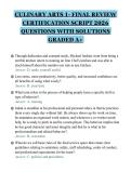 CULINARY ARTS 1- FINAL REVIEW&NewLine;CERTIFICATION SCRIPT 2026&NewLine;QUESTIONS WITH SOLUTIONS&NewLine;GRADED A&plus;