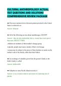 CULTURAL ANTHROPOLOGY ACTUAL&NewLine;TEST QUESTIONS AND SOLUTIONS&NewLine;COMPREHENSIVE REVIEW PACKAG