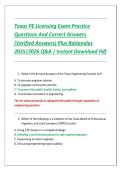 Texas PE Licensing Exam Practice&NewLine;Questions And Correct Answers&NewLine;&lpar;Verified Answers&rpar; Plus Rationales&NewLine;2025&vert;2026 Q&A &vert; Instant Download Pdf