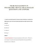 NR 606 MANAGEMENT IN&NewLine;PSYCHIATRIC MENTAL HEALTH EXAM&NewLine;QUESTIONS AND ANSWERS