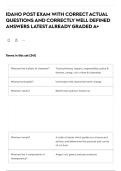 IDAHO POST EXAM WITH CORRECT ACTUAL QUESTIONS AND CORRECTLY WELL DEFINED ANSWERS LATEST ALREADY GRADED A&plus;