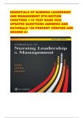 ESSENTIALS OF NURSING LEADERSHIP AND MANAGEMENT 8TH EDITION CHAPTERS 1-16 TEST BANK 2026 UPDATED QUESTIONS ANSWERS AND RATIONALE 100 PERCENT VERIFIED AND GRADED A&plus;