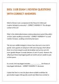 BIOL 1108 EXAM 1 REVIEW QUESTIONS WITH CORRECT ANSWERS