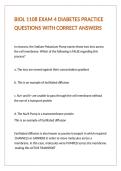 BIOL 1108 EXAM 4 DIABETES PRACTICE QUESTIONS WITH CORRECT ANSWERS 