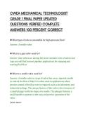 CWEA MECHANICAL TECHNOLOGIST&NewLine;GRADE 1 FINAL PAPER UPDATED&NewLine;QUESTIONS VERIFIED COMPLETE&NewLine;ANSWERS 100 PERCENT CORRECT