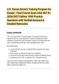 U&period;S&period; Forces Driver's Training Program for&NewLine;Europe - Final Course Exam USA-007-B &vert;&NewLine;2026&sol;2027 Edition 100S Practice&NewLine;Questions with Verified Answers &&NewLine;Detailed Rationales
