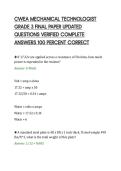 CWEA MECHANICAL TECHNOLOGIST&NewLine;GRADE 3 FINAL PAPER UPDATED&NewLine;QUESTIONS VERIFIED COMPLETE&NewLine;ANSWERS 100 PERCENT CORRECT
