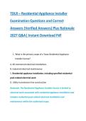 TDLR &ndash; Residential Appliance Installer &NewLine;Examination Questions and Correct &NewLine;Answers &lpar;Verified Answers&rpar; Plus Rationale &NewLine;2027 Q&A&vert; Instant Download Pdf