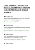 CYBER AWARENESS CHALLENGE 2026&NewLine;TRAINING ASSESSMENT TEST QUESTIONS&NewLine;AND ANSWERS ADVANCED LEARNING&NewLine;RESOURCE