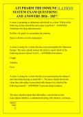 ATI PHARM THE IMMUNE &NewLine;SYSTEM EXAM QUESTIONS &NewLine;AND ANSWERS 2026 - 2027