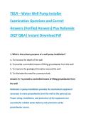 TDLR &ndash; Water Well Pump Installer &NewLine;Examination Questions and Correct &NewLine;Answers &lpar;Verified Answers&rpar; Plus Rationale &NewLine;2027 Q&A&vert; Instant Download Pdf 