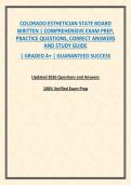 COLORADO ESTHETICIAN STATE BOARD WRITTEN &vert; COMPREHENSIVE EXAM PREP&comma; PRACTICE QUESTIONS&comma; CORRECT ANSWERS AND STUDY GUIDE