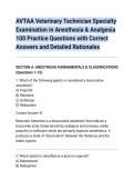 AVTAA Veterinary Technician Specialty&NewLine;Examination in Anesthesia & Analgesia&NewLine;100 Practice Questions with Correct&NewLine;Answers and Detailed Rationales