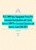 WGU D099 Sales Management Newest Pre-Assessment Real Questions and Correct Answers&sol; D099 Pre-Assessment Questions and Answers &lpar;Latest 2026-2027&rpar; 