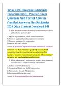 Texas CDL Hazardous Materials &NewLine;Endorsement &lpar;H&rpar; Practice Exam &NewLine;Questions And Correct Answers &NewLine;&lpar;Verified Answers&rpar; Plus Rationales &NewLine;2026 Q&A &vert; Instant Download Pdf