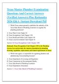 Texas Master Plumber Examination &NewLine;Questions And Correct Answers &NewLine;&lpar;Verified Answers&rpar; Plus Rationales &NewLine;2026 Q&A &vert; Instant Download Pdf 