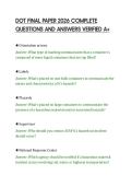 DOT FINAL PAPER 2026 COMPLETE&NewLine;QUESTIONS AND ANSWERS VERIFIED A&plus;