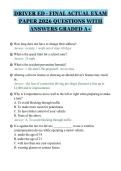 DRIVER ED - FINAL ACTUAL EXAM&NewLine;PAPER 2026 QUESTIONS WITH&NewLine;ANSWERS GRADED A&plus;