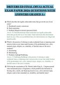 DRIVERS ED FINAL &lpar;MVA&rpar; ACTUAL&NewLine;EXAM PAPER 2026 QUESTIONS WITH&NewLine;ANSWERS GRADED A&plus;