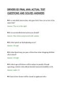 DRIVERS ED FINAL MVA ACTUAL TEST&NewLine;QUESTIONS AND SOLVED ANSWERS